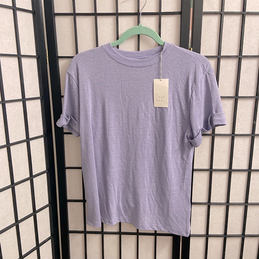 A New Day ✨ Women’s Short Sleeve Linen T-shirt Size XS Violet Purple